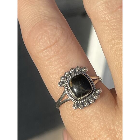 925 Sterling Silver Genuine Blackjack Turquoise Stone Southwestern Ring Sz 9 - Picture 5 of 15